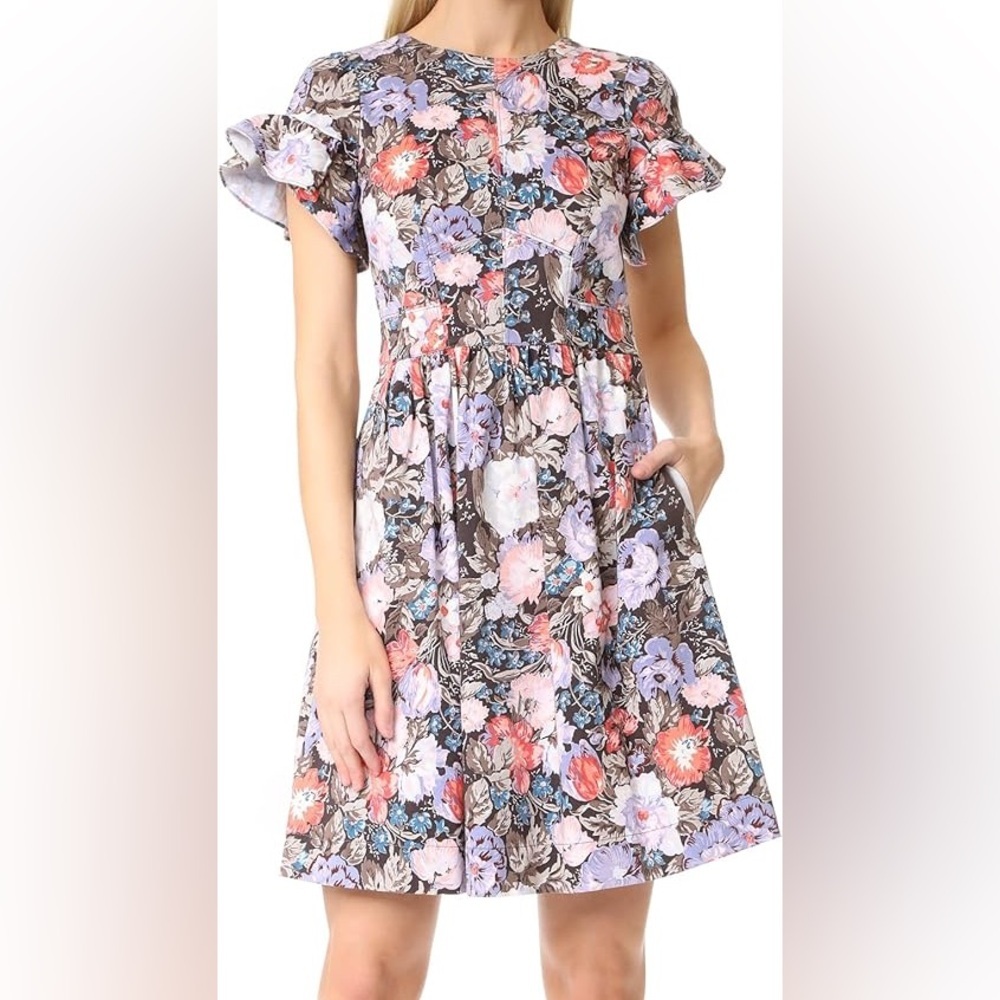 Rebecca Taylor Open Back Floral Ruffle Sleeve Penelope Dress - 6‎